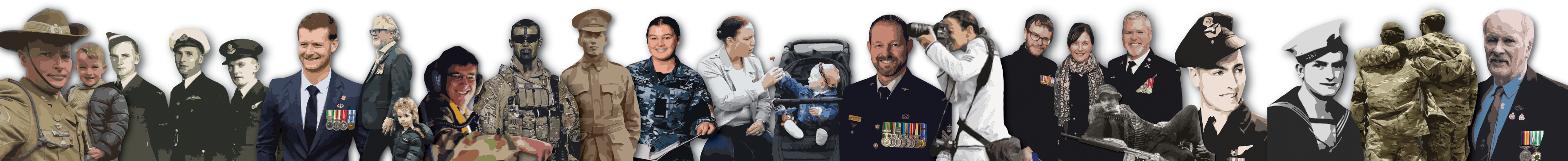 A diverse group of veterans from different eras and branches of the Australian Defence Force.